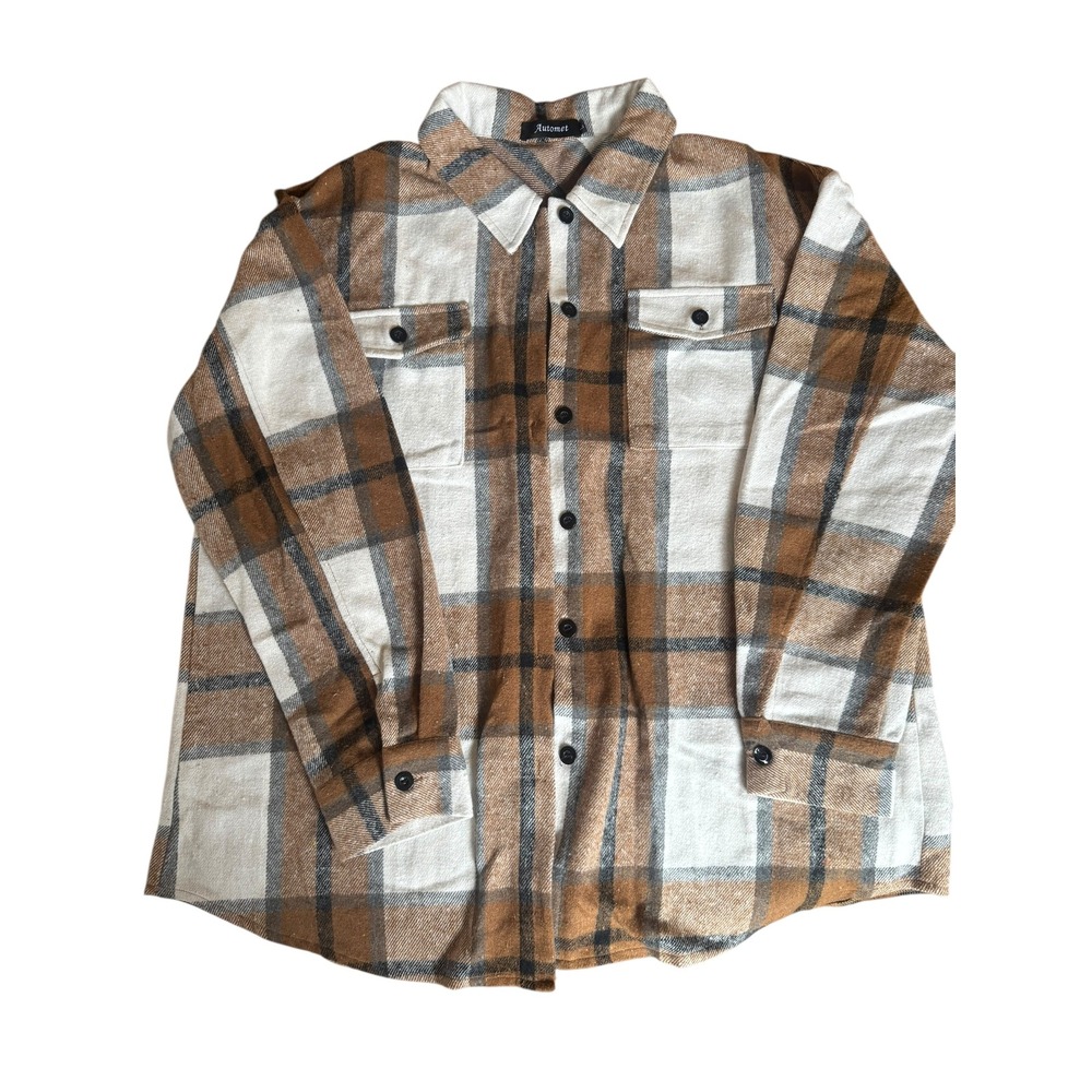 AUTOMAT Plaid Flannel Shirt Jacket Brown  Long Sleeve Button Up Mens L‎